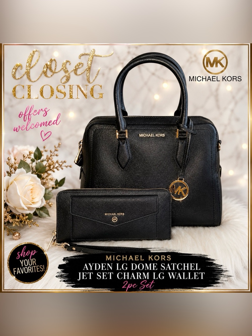 Michael Kors AYDEN Lg Dome Satchel/JET SET CHARM Lg Wallet 2pc Set